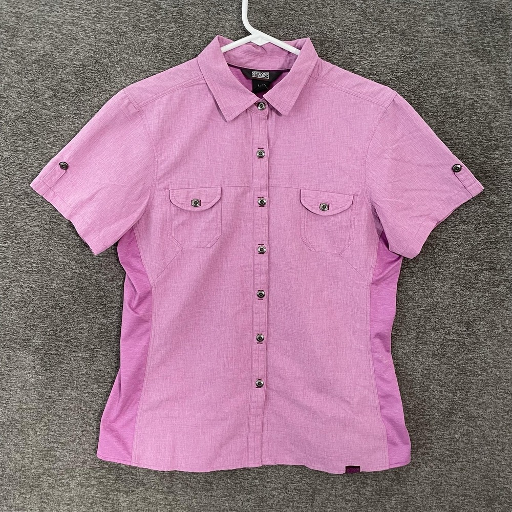 Outdoor Research Shirt Womens Large Pink Short Sleeve Button Hiking Outdoor